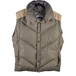 Vintage 80s Obermeyer Colorblock Down Puffer Vest Olive Tan Mens XL
